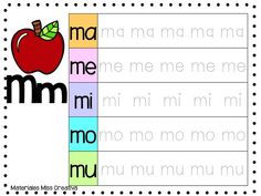 the letter m worksheet with an apple on it