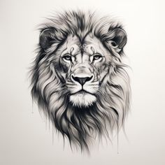 a black and white drawing of a lion's head