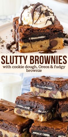 Collage of 2 photos of cookie dough Oreo brownies Cookie Dough Oreo Brownies, Resep Brownies, Fudgy Brownie, Oreo Brownies, Oreo Recipes, Dessert Aux Fruits, High Pictures, Chewy Chocolate Chip, Chewy Chocolate Chip Cookies