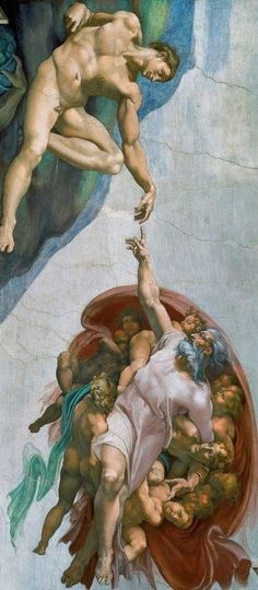 the creation of adam and eve in an old painting