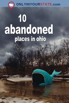 a blue whale floating in the middle of a lake with text overlay that reads 10 abandoned places in ohio