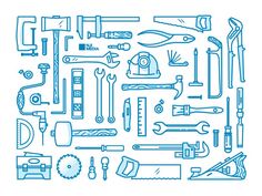 tools are arranged in the shape of a rectangle on a white background with blue outlines