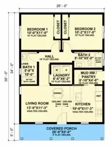 the floor plan for a two bedroom house