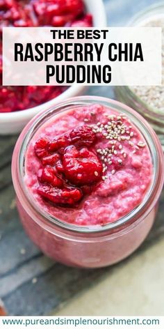 raspberry chia pudding in a glass jar