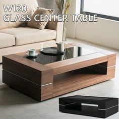 a coffee table with a glass center table in front of it and the words w02