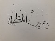 a drawing of a tent in the woods