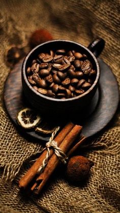 cinnamons and cloves in a bowl on a table