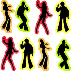 the silhouettes of various people are shown in different colors