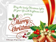 merry christmas greeting card with bells and holly