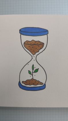 a drawing of an hourglass with a plant growing out of the sand in it