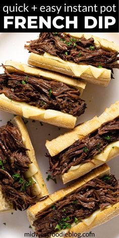 french dip sandwiches on a white plate with text overlay