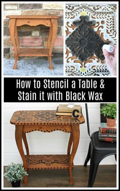 how to stencil a table and stain it with black wax