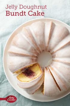 jelly doughnut bundt cake on a white plate