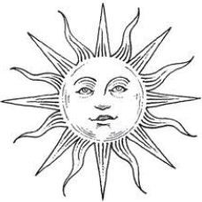 the sun with its face drawn in black and white