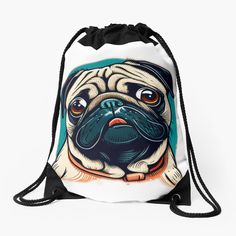 a drawsack bag with a pug face on it