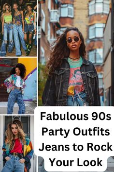 Party Outfits Jeans, 90s Flare Jeans Outfit, 90s Flannel Outfits, 90s Party Outfits, Throwback Outfits 90s, Acid Wash Jeans Outfit, 90s Jeans Outfit