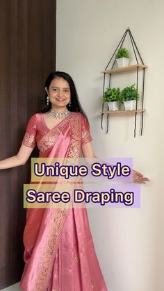 Saree Front Drape, Banarasi Saree Look For Party, Different Styles To Wear Saree, Silk Saree With Belt Style, Sadi Draping Styles Ideas, Saree Wrapping Ideas, Unique Saree Designs Party Wear, Saree In Lehenga Style