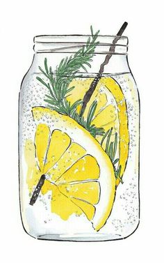 a mason jar filled with lemons and rosemary