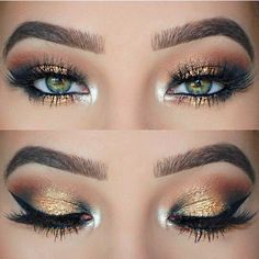 the name of the product attached is totally unacceptable though Steampunk Eye, Basic Wedding, Gold Eye Makeup Tutorial, Eyebrow Shapes, Mekap Mata, Maybelline Color Tattoo, Pretty Eye Makeup, Makeup Looks For Green Eyes