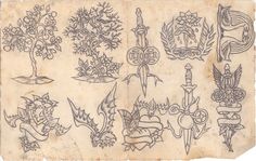 an old piece of paper with some drawings on it