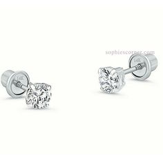 Genuine Diamond 1.8mm Child Stud Earrings in 14k White Gold - Screw Backs #14k #emerald #whitesapphires #greatdeals #diamondstuds #ruby #stockingstuffer #diamondlook #aquamarinejewelry #diamondalternative Toddler Diamond Earrings, Newborn Diamond Earrings, Earring Jewelry Box, Baby Earrings, Round Solitaire, Kids Earrings, White Gold Earrings, Delicate Jewelry