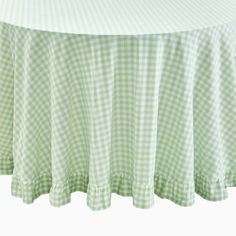 Green Gingham Round Tablecloth with Ruffle - Liza Pruitt Plaid Napkins, Gingham Tablecloth, Emerald Green Velvet, Plaid Tablecloth, Pastel Plaid, Striped Table, Green Gingham, Study Room Decor, Green Table