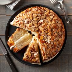 a cake on a plate with slices cut out