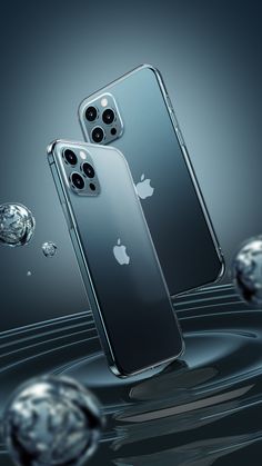 two new iphones are floating in the water