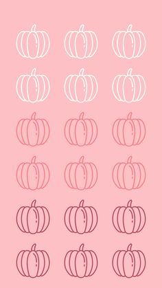 a pink background with different types of pumpkins in the middle and bottom, on each side