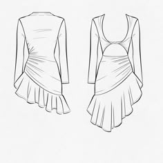 the front and back view of a women's dress