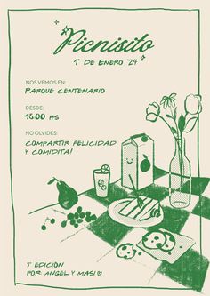 the menu for an italian restaurant is shown in black and green ink on white paper