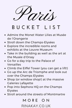 the paris bucket list is shown in black and white