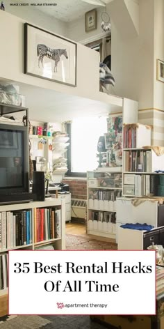 the best rental hacks of all time cover image with bookshelves and television