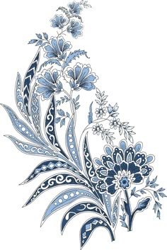 blue and white floral design on a white background