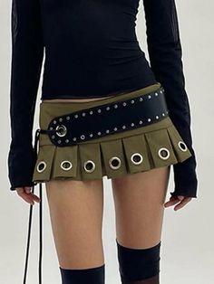 Ultra Short Low Waist Belt Mini Skirt - AnotherChill Super Short Skirts, Short Pollera, Mini Pleated Skirt, Pleated Dresses, Belted Mini Skirt, Micro Skirt, Skirt Y2k, Micro Mini Skirt, Estilo Punk