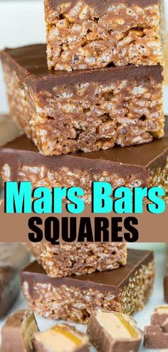 three bars stacked on top of each other with the words mars bars squares above them