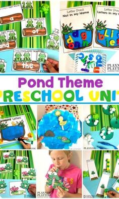 there is a collage of pictures with the words pond theme pre - school unit