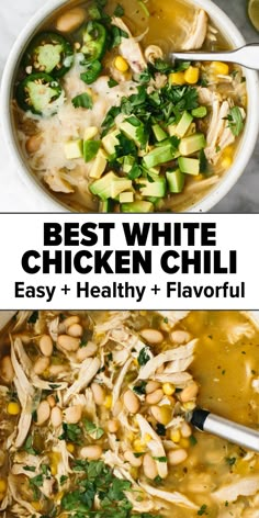 White chicken chili in a bowl Chili Wendys, Best White Chicken Chili, Stovetop Chili, Chili Easy, White Chicken Chili Recipe, White Chili Chicken Recipe, Chili Recipe Easy, Chicken Chili Recipe, White Chicken Chili