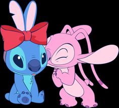 two cartoon animals with bows on their heads