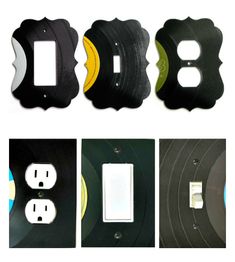 four different types of wall plates with one light switch plate and the other two outlet covers