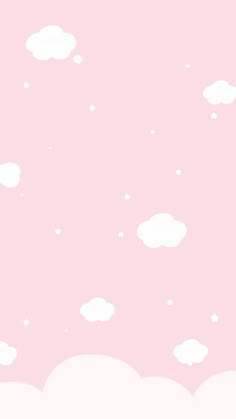 a pink background with white clouds and stars