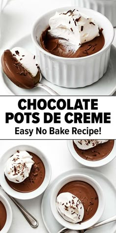 Easy chocolate pots de creme Dessert Pots Ideas, Chocolate Ramekin Dessert, Chocolate Pot De Creme Recipes, Easy Ramekin Dessert, Creme Brulee Dessert Ideas, Elegant Chocolate Desserts, Chocolate Ganache Desserts, Chocolate Posset