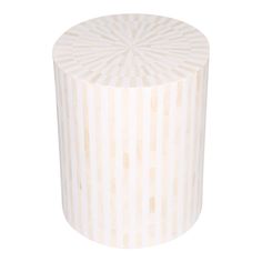 a white and beige striped cylinder on a white background, with the top half turned to look like a starburst