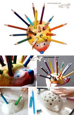 there are pictures of different things made out of pencils