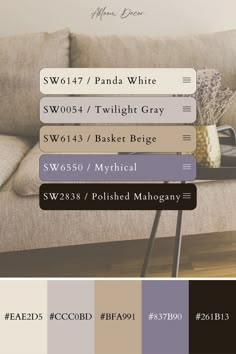 Neutral Purple Paint Color Inspiration Color Palette Lavender Neutral Color Palette, Purple Neutral Color Palette, Purple And Beige Color Palette, Purple And Cream Color Palette, Neutral Purple Paint, Muted Purple Color Palette, Purple And Brown Color Palette, Violet Dessert, Violet Colour Palette