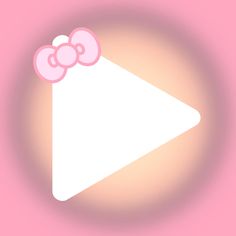 an image of a white play button with pink bows on it's head and the word hello kitty