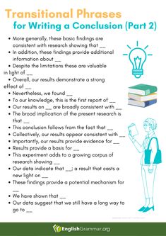 a poster with the words transstinal phrases for writing a conclusion part 2 on it