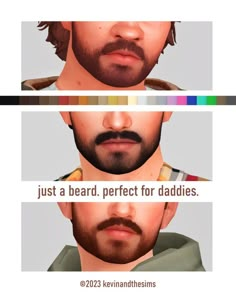 two different facial expressions, one with beards and the other with mustaches for males