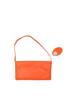 Small slim leather handbag, vivid orange. Vivid light orange lining and stitches. Modern Pouch Baguette Bag, Modern Evening Bag With Removable Pouch, Classic Orange Evening Bag, Modern Satchel Evening Bag For Gift, Modern Pouch Baguette Bag With Detachable Handle, Modern Satchel Evening Bag As Gift, Modern Shoulder Evening Bag As Gift, Modern Top Handle Baguette Bag For Gift, Modern Shoulder Evening Bag As A Gift