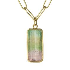 Maria Beaulieu Rectangular Watermelon Tourmaline (Pendant Only) | Qua - Quadrum Gallery Handmade Chains, Aqua Marine, Yellow Gold Pendants, Emerald Cut